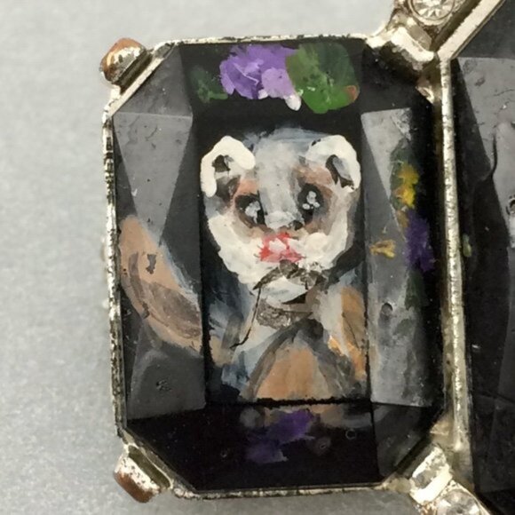 Hand-Painted Ferret Black Brooch Pin Silvertone Metal  Pet Artisan Polecat - Picture 6 of 16